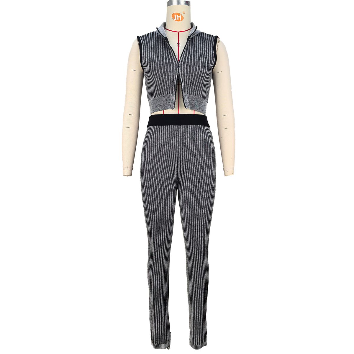K European And American Women's Casual Sexy Knitted Low Chest Exposed Navel High Waist Pants Two-piece Set_ecoleips.com