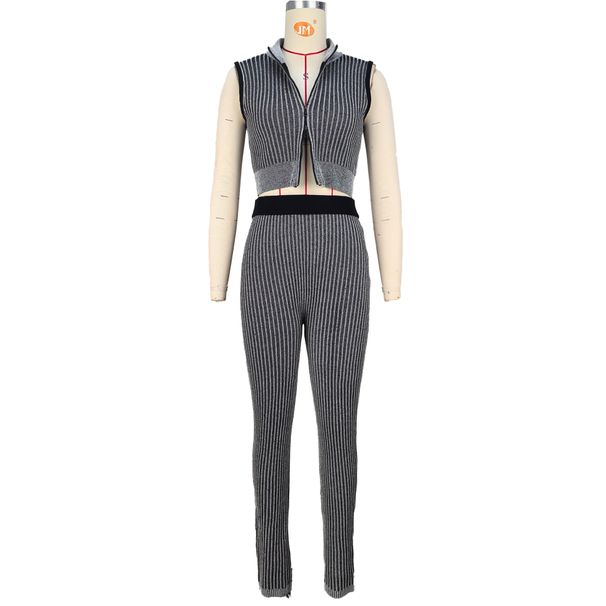 K European And American Women's Casual Sexy Knitted Low Chest Exposed Navel High Waist Pants Two-piece Set_ecoleips.com