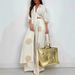 Women's Clothing Middle Loose Long Printed Robe Top Wide Leg Pants Two Piece Set_ecoleips.com