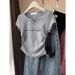 Women's V-Neck Short Sleeve T-Shirt – Slim Fit Pure Cotton Casual Top With Minimalist Letter Print_ecoleips.com