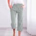 Suitable For All Seasons 2025 Women's Solid Color Drawstring Cotton Linen Casual Loose Straight Pocket Home Capri Pants_ecoleips.com