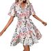 European American Cross-border 2026 New Floral Print V-neck Dress With Ruffle Sleeves, Belt, Loose Hem, And Elegant_ecoleips.com