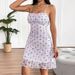AD196 New Sexy Fashionable Strapless Waist-Cinching Printed Mesh Lace Backless Short Dress For Cross-Border_ecoleips.com