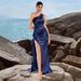 Women's Clothing Fashion One Shoulder Ruffled Slim Fitting Slit Dress Sexy Goddess Temperament High End Party Evening Dress_ecoleips.com
