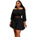 Women's Clothing Large Size Women's Clothing New Pleated One Shoulder Collar Fluffy Waist Casual Two Piece Suit_ecoleips.com