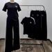 Women's Casual Suit Set Summer Loose Fit Bow Print Top Color Blocked Wide Leg Pants Two Piece Fashion Short Sleeved_ecoleips.com