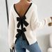 Aria Basics Aria Basics European And American Autumn Winter New For Women Cross-Border Fashion Back Bow Decoration Round Neck Pullover_ecoleips.com