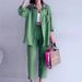Women's Clothing Women's Summer Wrinkled Cloth Long Sleeved Casual Style Shirt High Waist Wide Leg Pants Set_ecoleips.com