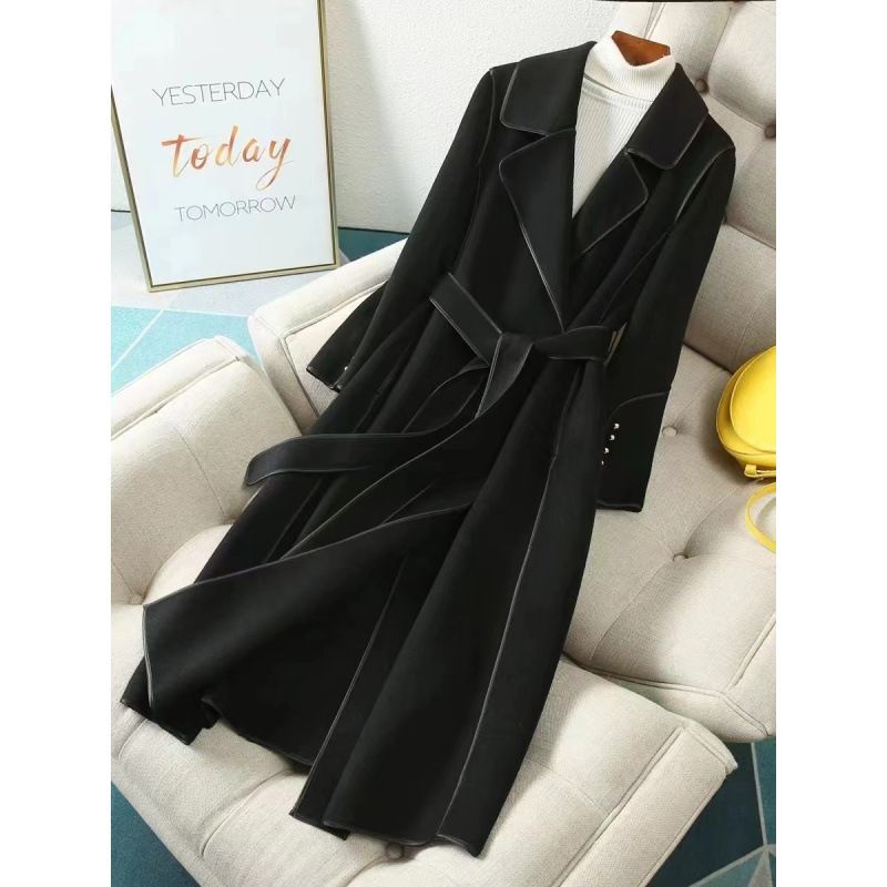 Women's Clothing Woolen Coat Mid Length Elegant Wool Blend Coat - Double-Faced Fleece, Warm & Stylish Mid-Length Outerwear For Autumn & Winter_ecoleips.com