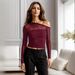 European American Autumn New Foreign Trade Mesh Splicing See-through Off-shoulder Long-sleeve T-shirt, Pure Sexy, Unique_ecoleips.com