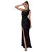 Women's Clothing Oblique Shoulder Slit Hip Wrapped Slim Velvet Sequin Dress_ecoleips.com