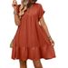 Women's V-Neck Ruffle Hem Flowy Summer Dress - Solid Color Vacation Beach Dress_ecoleips.com