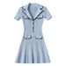 Women's Clothing Spring And Summer New Women's Suit Collar Short Sleeve Slim Fit Waist Thin Temperament Elegant Knit Hip Dress_ecoleips.com