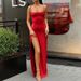 Women's Slim Fit Suspender Dress Waist Cinching Solid Color Slit American European Style 2026 Goddess Style_ecoleips.com