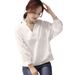 Women's Plus-Size White Shirt With V-Neck Design, Korean-Style Loose-Fitting Casual Tee For Spring/Summer Fashion_ecoleips.com