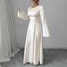 Women's Long Sleeved Satin Dress with Fitted Waist Arabian Style Middle Eastern Saudi Arabia Dubai Fashion Muslim Clothing_ecoleips.com