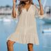Women's Clothing Summer V Neck Ruffle Dress Women's Solid Color Beach Dress Sun Protection For Formal & Casual For Women_ecoleips.com