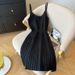 Elegant French Hepburn Style Women's Knitted Maxi Dress With Slimming Waist Spaghetti Strap Pleated Design Sophisticated Alluring Dress_ecoleips.com