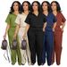 Women's Linen-Blend Office Pants Set – Breathable Short-Sleeve Shirt & Trousers For Business Casual (Black, Blue, Beige, Army Green, Dark Brown)_ecoleips.com