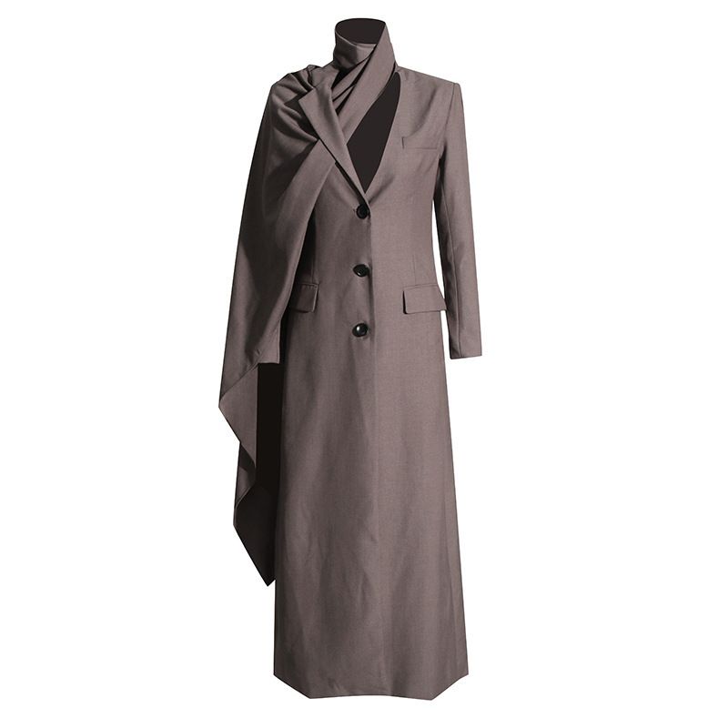 Modest Abaya Dress Minimalist Long Coat – Tailored Notch Collar Trench With Stretch Polyester For Effortless Elegance_ecoleips.com