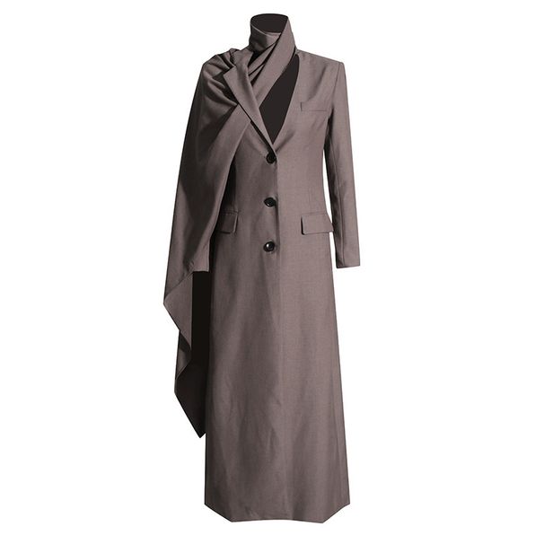Modest Abaya Dress Minimalist Long Coat – Tailored Notch Collar Trench With Stretch Polyester For Effortless Elegance_ecoleips.com