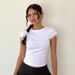 Summer Lace Patchwork Top for Women Slim Fit round Neck Short Sleeve European American Style Sexy Girl Solid Color_ecoleips.com