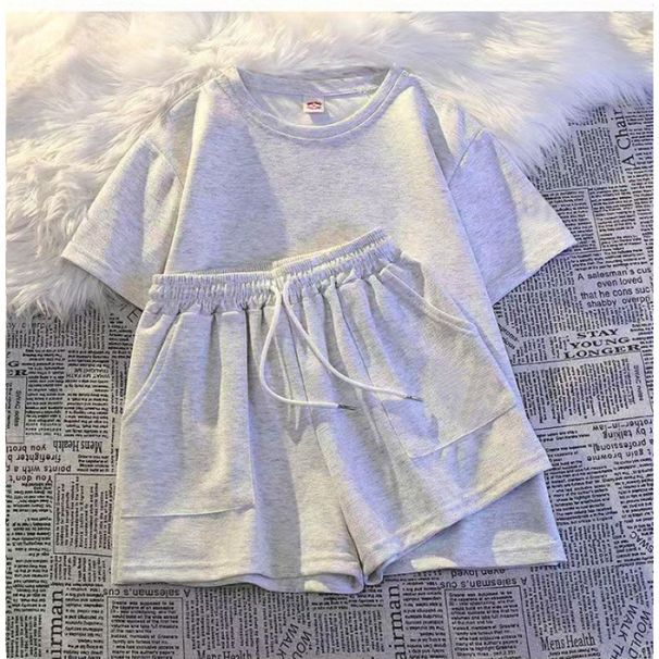 Pink Casual Sports Suit For Women, New Summer Style, Plus Size, Loose Fit, Slimming, Short-sleeved Top And Shorts Set_ecoleips.com