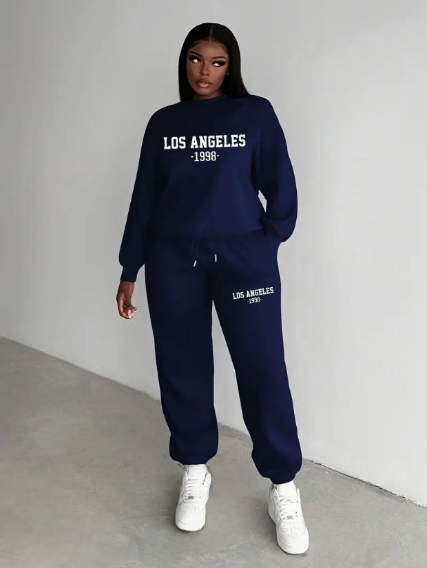 Women's European American Style Sports Sweatshirt Set Letter Print Casual Comfortable Fashionable_ecoleips.com