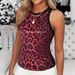 Glitter Leopard Print Halter Top Women's Sexy Stretch Sleeveless Crop Top for Clubbing And Streetwear Coffee Black Grey Red S to XXL_ecoleips.com