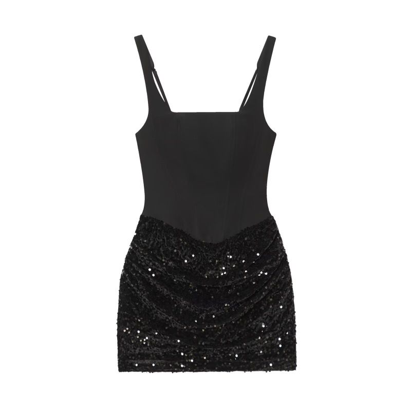 Women's Clothing Slim Fit Sequin Patchwork Suspender Short Dress Spring Summer Fashion Sexy Hot Girl Dress_ecoleips.com