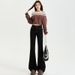American Style Black Flared Jeans For Women, Fleece-Lined, Autumn And Winter New High-Waisted Slimming Button Pocket_ecoleips.com