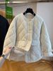 girl Vintage Quilted Diamond Pattern Round Neck Cotton Jacket For Women Winter Loose Casual Trendy Top Coat_ecoleips.com
