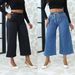 Women's Clothing New Lace Up Stretch Jeans Straight Wide Leg Nine Point Pants_ecoleips.com