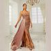 Women's Clothing new backless sling gold sequin host slit evening dress banquet evening dress_ecoleips.com