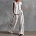 2026 Cross-border French Minimalist Style Black And White Vertical Striped Loose Slimming Cotton-linen Two-piece Set_ecoleips.com