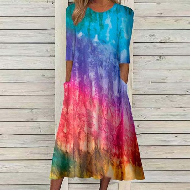 2024 New European American Women's Fashion: Trendy Printed Round-Neck Dress With Five-Sleeve And Pockets, Bestseller On_ecoleips.com