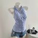 Women's Clothing Cut Shoulder Striped Sleeveless Shirt For Women In Summer Slim Design Niche Short Halter Neck Chiffon Top_ecoleips.com