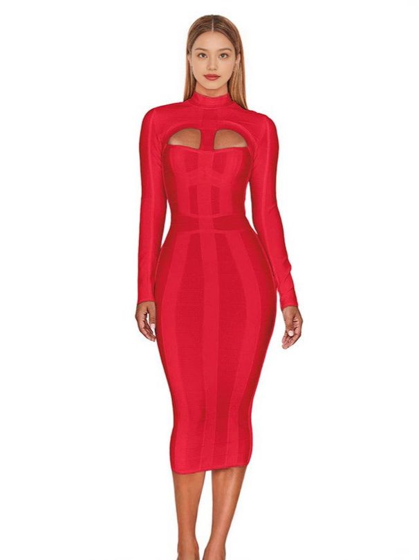 Women's Clothing Autumn And Winter Women's Tight Hollow Long Sleeved Dress Usually You Can Wear A High End Black Bandage Evening Dress_ecoleips.com