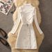 Chic Little Fragrance Style Strapless Dress Women's High Waist A-Line Short Skirt Slimming Spring Autumn New Retro Dress_ecoleips.com