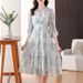 V-Neck Floral Dress Women's French Waist Slimming A-Line Midi Skirt_ecoleips.com