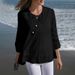 Elegant 3/4 Sleeve Blouse With Linen Blend & Lace Trim - Relaxed Fit Women's Top For Spring/Autumn_ecoleips.com