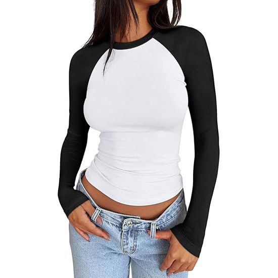 Women's Clothing American Style Women's Long Sleeved Shirt Slim Fit Stretchy Color Blocked Slightly Short Milk Silk Top Autumn Hot_ecoleips.com