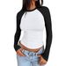 Women's Clothing American Style Women's Long Sleeved Shirt Slim Fit Stretchy Color Blocked Slightly Short Milk Silk Top Autumn Hot_ecoleips.com