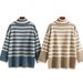 Modest High-Neck Striped Sweater For Muslim Women - Loose Fit Acrylic Blend Knit Top For Autumn & Winter_ecoleips.com