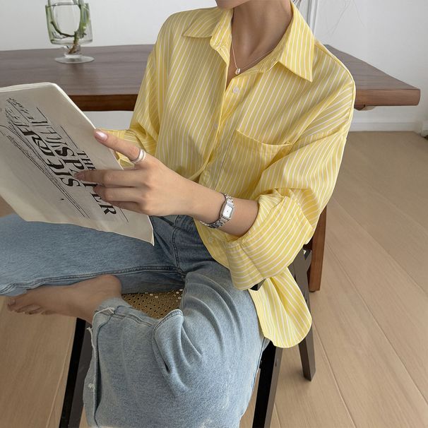 Diyun European And American Casual Vacation Summer Striped Long Sleeve Vest Shirt Women's Clothing 2025 Autumn Winter_ecoleips.com