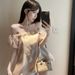 2025 New French Elegant And Exquisite Romantic Vacation Style Off-Shoulder Puff Sleeve Loose Shirt Top For Women_ecoleips.com