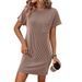 Women's Casual Twist-Front Short Sleeve Dress With Pockets - Color Block Summer Dress With Flattering Fit_ecoleips.com