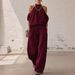 Women's Clothing Summer Women's Casual Set Off Shoulder Halter Neck Top With High Waist Wide Leg Pants Style_ecoleips.com