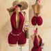 Sultry Red Halter Neck Jumpsuit For Women - Bodycon Stretchy Shorts Romper, Sexy Backless One Piece Outfit For Vacation, Party, Club_ecoleips.com
