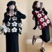 Autumn Winter New Korean Fashion Open Button Beaded Heart Vest 2-Piece Knitted Maternity Dress_ecoleips.com